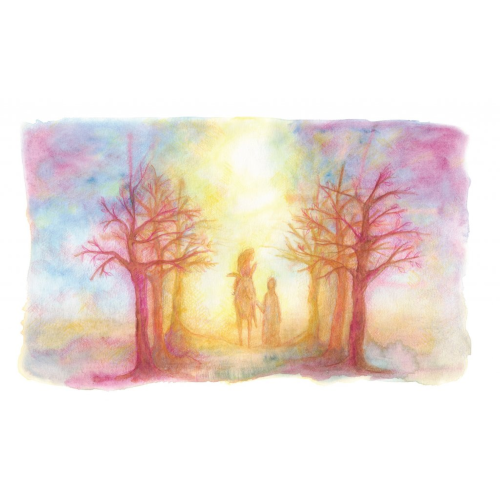 Josef s Marií na oslíkovi mezi stromy